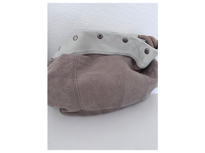 Borsa Hobo Prada in Pelle e Lino Beige Crema - vista 5