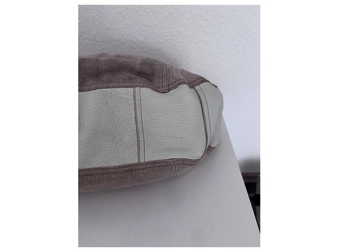 Borsa Hobo Prada in Pelle e Lino Beige Crema - vista 6