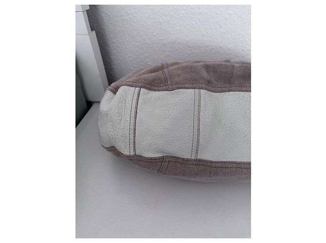 Borsa Hobo Prada in Pelle e Lino Beige Crema - vista 7