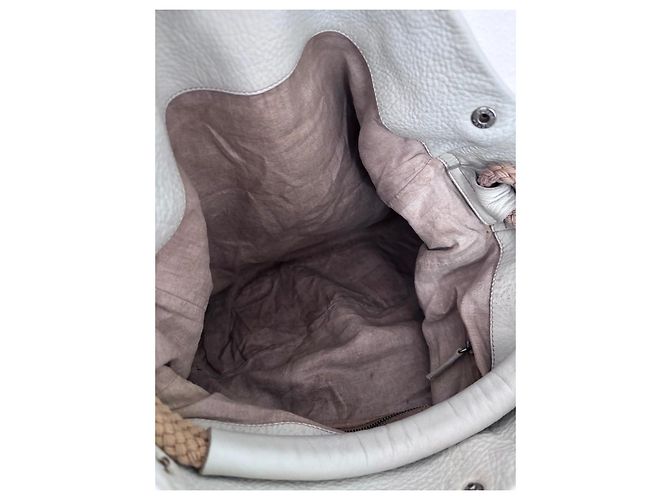 Borsa Hobo Prada in Pelle e Lino Beige Crema - vista 8