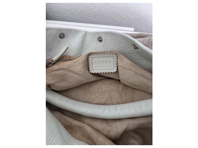 Borsa Hobo Prada in Pelle e Lino Beige Crema - vista 9