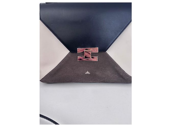 Autre Marque Borsa in pelle e camoscio Damelier London Nero Bianco Grigio - vista 2