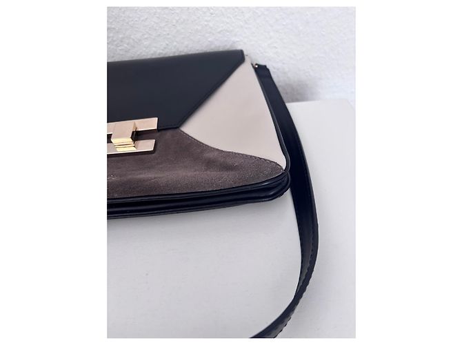 Autre Marque Borsa in pelle e camoscio Damelier London Nero Bianco Grigio - vista 3