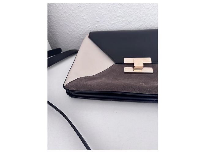 Autre Marque Borsa in pelle e camoscio Damelier London Nero Bianco Grigio - vista 4