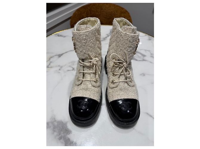 Botines Chanel de Tweed y Cuero Charol 39 - vista 4