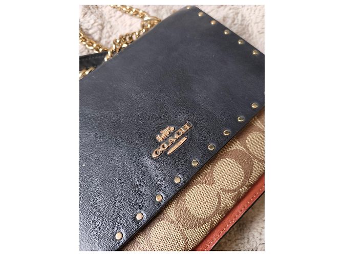 Borsa a spalla Coach in pelle nera e tela monogrammata Marrone Nero Multicolore - vista 2