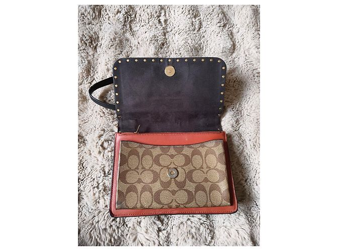 Borsa a spalla Coach in pelle nera e tela monogrammata Marrone Nero Multicolore - vista 3