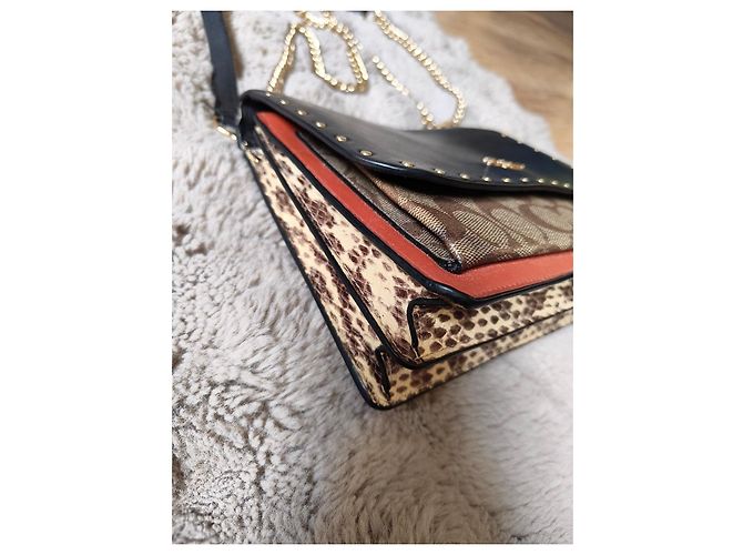 Borsa a spalla Coach in pelle nera e tela monogrammata Marrone Nero Multicolore - vista 6