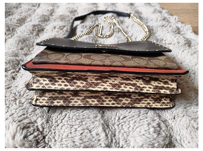 Borsa a spalla Coach in pelle nera e tela monogrammata Marrone Nero Multicolore - vista 7