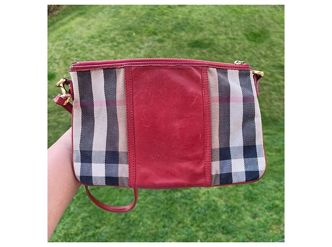Pochette Burberry in tela e pelle Nero Rosso Beige - vista 3