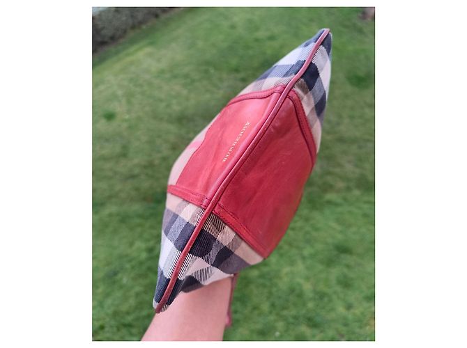 Pochette Burberry in tela e pelle Nero Rosso Beige - vista 9