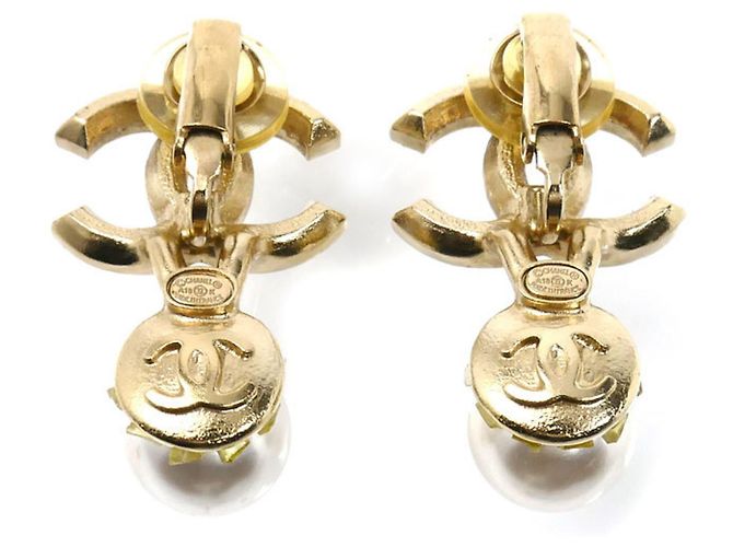 Orecchini a clip placcati in oro Chanel con strass e perle finte - vista 3