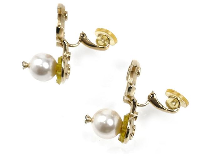 Orecchini a clip placcati in oro Chanel con strass e perle finte - vista 4