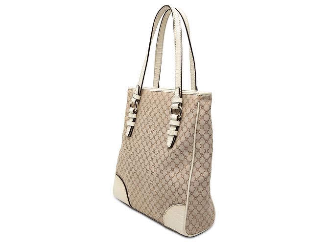 Céline Macadam Canvas Tote mit braunem Krokodil-Prägelederbesatz von Celine Beige - Ansicht 2