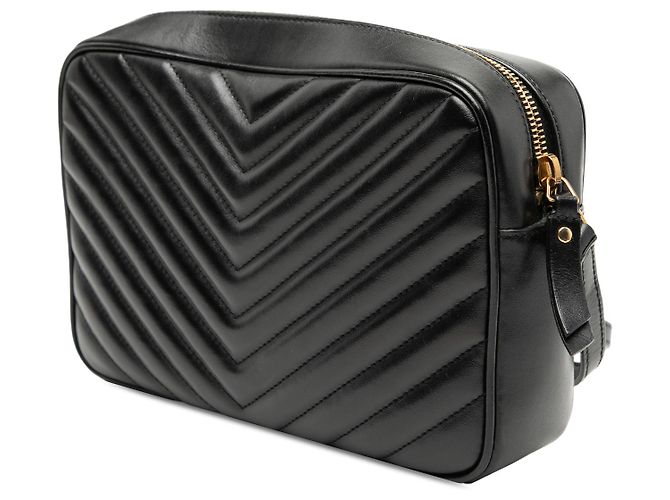 Bolsa de câmera Lou em couro matelassê preto com monograma Saint Laurent - vista 2