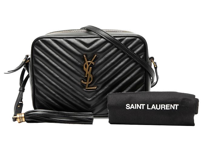 Bolsa de câmera Lou em couro matelassê preto com monograma Saint Laurent - vista 8