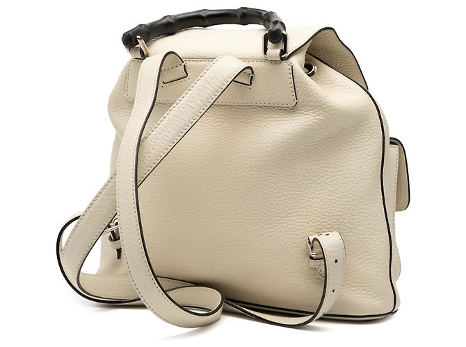 Bamboo Mochila Gucci White Large em pele de vitelo com borla de bambu e cordão Branco Cru - vista 2