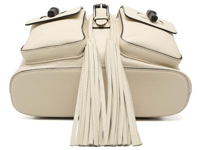 Bamboo Mochila Gucci White Large em pele de vitelo com borla de bambu e cordão Branco Cru - vista 3