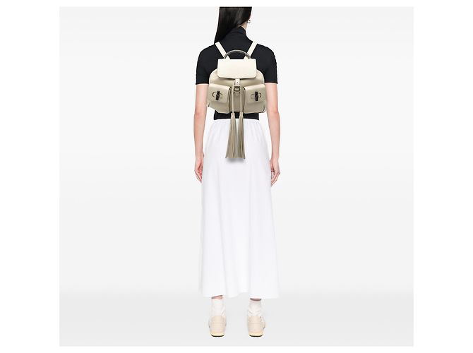 Bamboo Mochila Gucci White Large em pele de vitelo com borla de bambu e cordão Branco Cru - vista 8