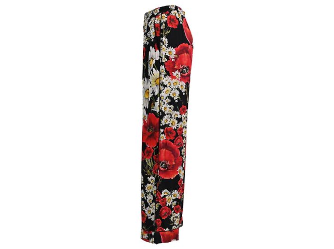 Calça larga Dolce & Gabbana em seda com estampa floral - vista 2