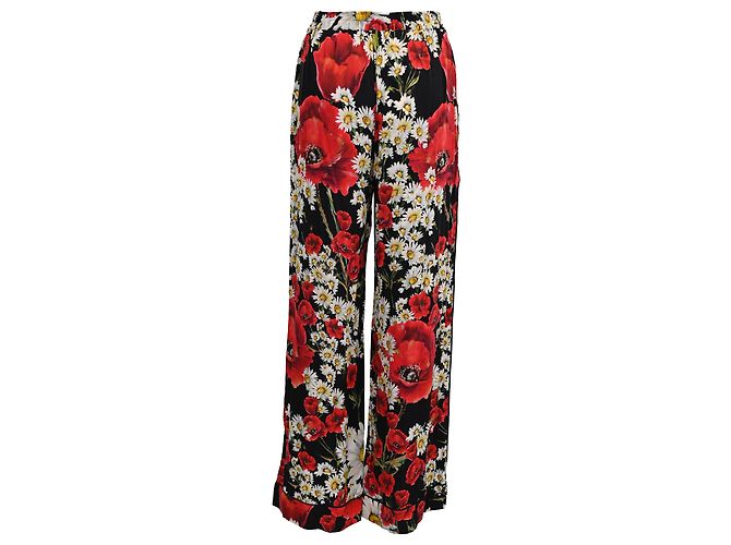 Calça larga Dolce & Gabbana em seda com estampa floral - vista 3