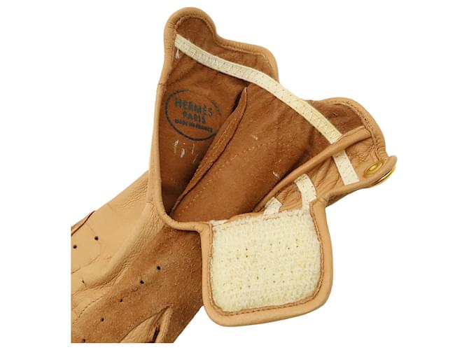 Hermès Hermes Golfhandschuh aus Leder Braun Beige - Ansicht 6