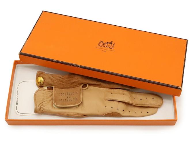 Hermès Hermes Golfhandschuh aus Leder Braun Beige - Ansicht 7