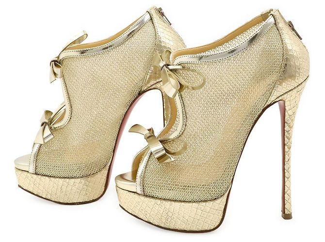 Christian Louboutin Python Lackleder Mesh Stiefelsandalen Golden - Ansicht 2