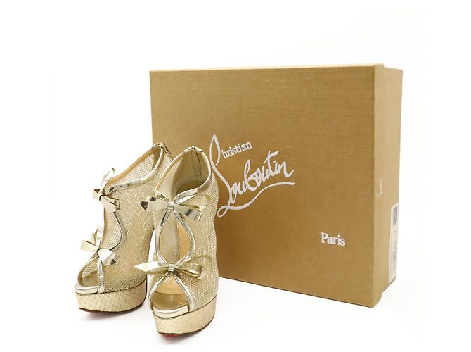 Christian Louboutin Python Lackleder Mesh Stiefelsandalen Golden - Ansicht 9