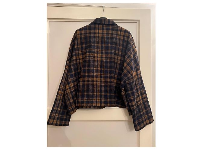Autre Marque Giacca-camicia a quadri in lana e cotone Senape Blu navy - vista 3
