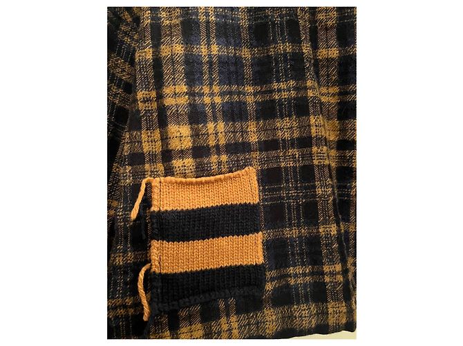 Autre Marque Giacca-camicia a quadri in lana e cotone Senape Blu navy - vista 4