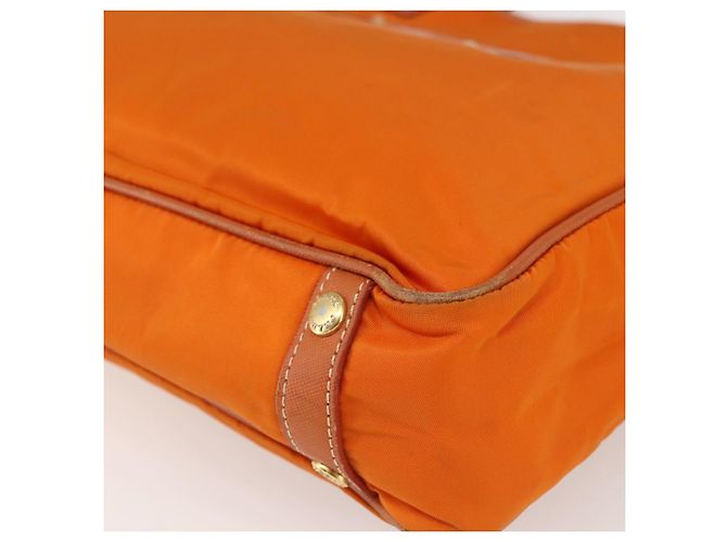 Borsa Tote PRADA in nylon e pelle arancione dorato Auth ti3743 D'oro - vista 10