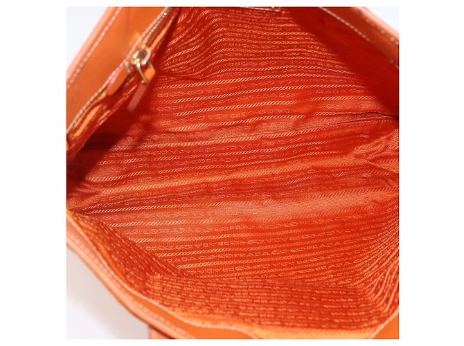 Borsa Tote PRADA in nylon e pelle arancione dorato Auth ti3743 D'oro - vista 11