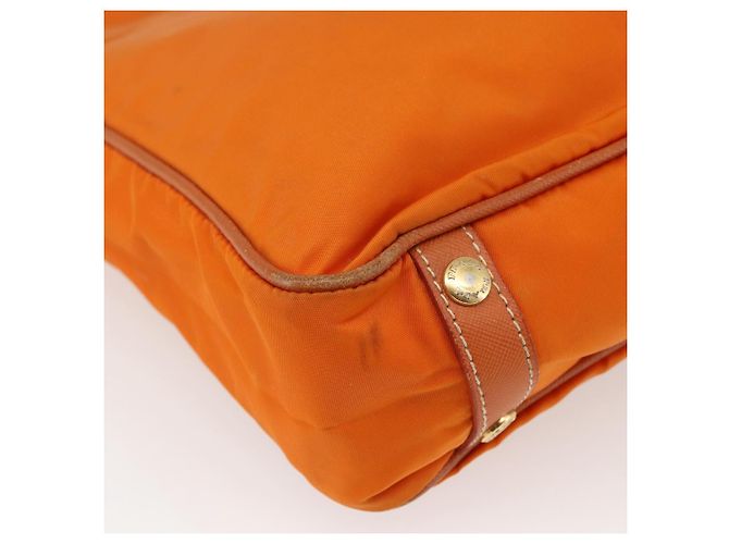 Borsa Tote PRADA in nylon e pelle arancione dorato Auth ti3743 D'oro - vista 14