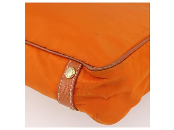 Borsa Tote PRADA in nylon e pelle arancione dorato Auth ti3743 D'oro - vista 15