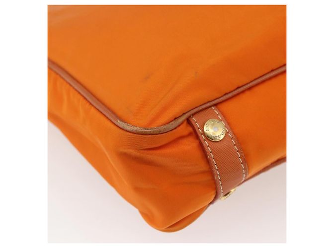 Borsa Tote PRADA in nylon e pelle arancione dorato Auth ti3743 D'oro - vista 16
