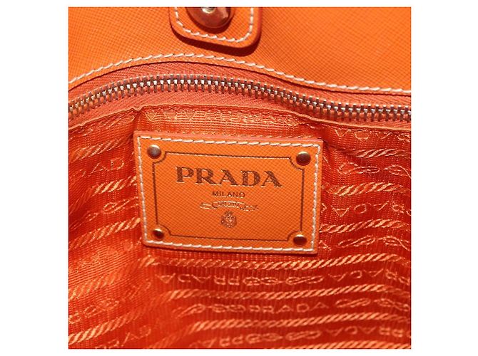 Borsa Tote PRADA in nylon e pelle arancione dorato Auth ti3743 D'oro - vista 18