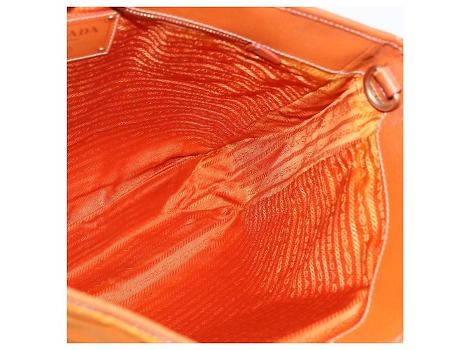 Borsa Tote PRADA in nylon e pelle arancione dorato Auth ti3743 D'oro - vista 19