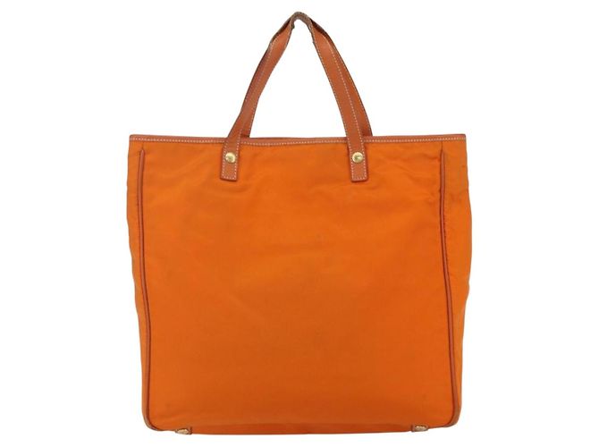Borsa Tote PRADA in nylon e pelle arancione dorato Auth ti3743 D'oro - vista 2