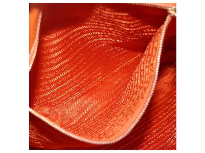 Borsa Tote PRADA in nylon e pelle arancione dorato Auth ti3743 D'oro - vista 22