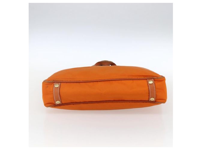 Borsa Tote PRADA in nylon e pelle arancione dorato Auth ti3743 D'oro - vista 5