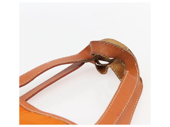 Borsa Tote PRADA in nylon e pelle arancione dorato Auth ti3743 D'oro - vista 8