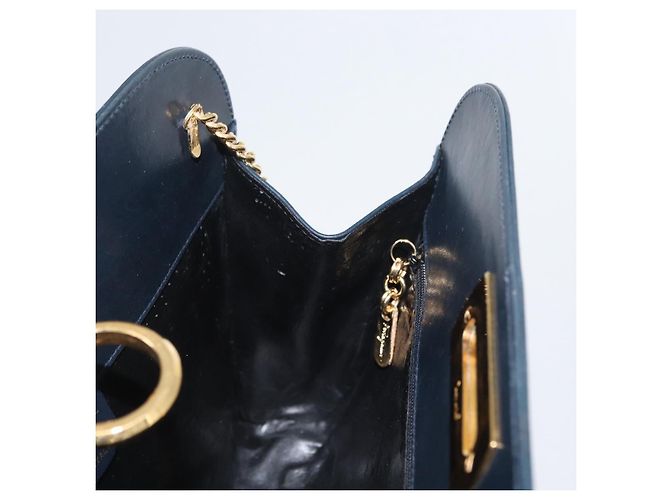 Borsa a spalla in pelle Gancini Chain di Salvatore Ferragamo, blu navy, oro, Auth 171314 - vista 17