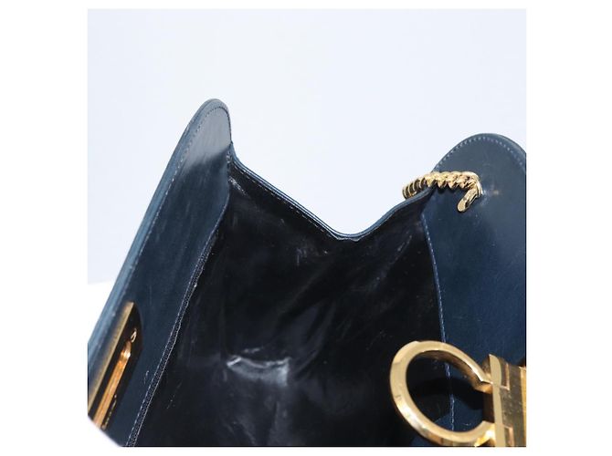 Borsa a spalla in pelle Gancini Chain di Salvatore Ferragamo, blu navy, oro, Auth 171314 - vista 18