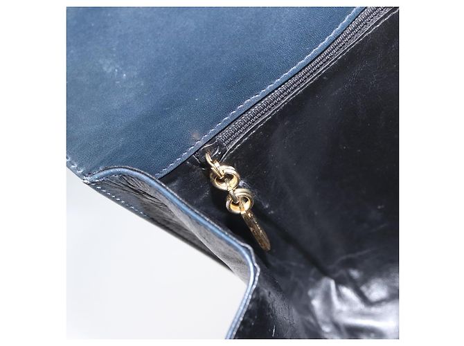 Borsa a spalla in pelle Gancini Chain di Salvatore Ferragamo, blu navy, oro, Auth 171314 - vista 19
