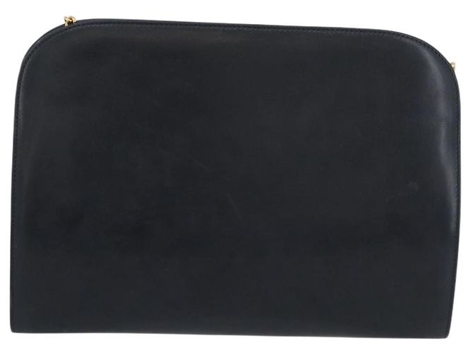 Borsa a spalla in pelle Gancini Chain di Salvatore Ferragamo, blu navy, oro, Auth 171314 - vista 2