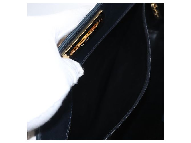 Borsa a spalla in pelle Gancini Chain di Salvatore Ferragamo, blu navy, oro, Auth 171314 - vista 20