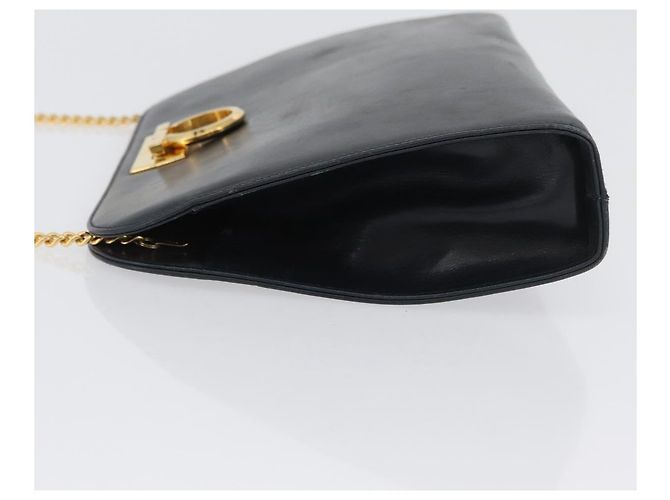 Borsa a spalla in pelle Gancini Chain di Salvatore Ferragamo, blu navy, oro, Auth 171314 - vista 4