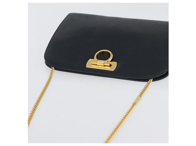 Borsa a spalla in pelle Gancini Chain di Salvatore Ferragamo, blu navy, oro, Auth 171314 - vista 6