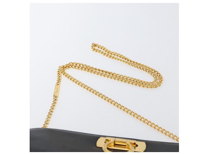 Borsa a spalla in pelle Gancini Chain di Salvatore Ferragamo, blu navy, oro, Auth 171314 - vista 8